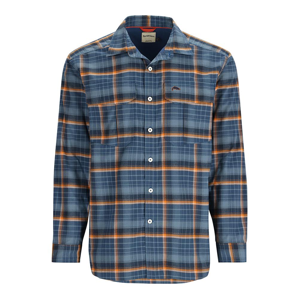 Simms ColdWeather Long Sleeve Shirt Men's in Neptune and Sun Glow Ombre Plaid